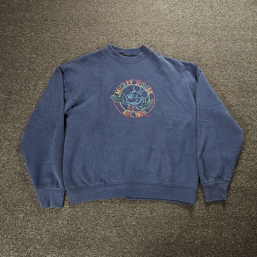 VTG Mickey Unlimited Sweatshirt Navy Blue Navy Blue Embroidered 90s Mickey Mouse